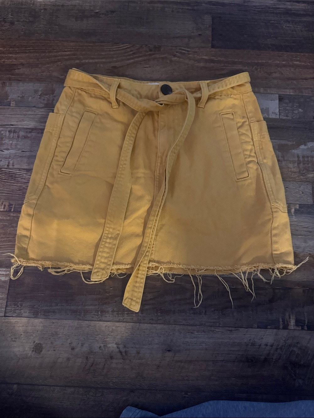 PacSun Mustard Yellow Tie-Waist Frayed Hem Mini Skirt
